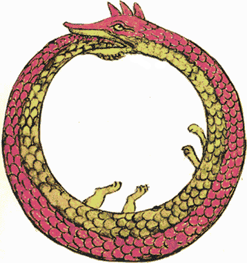 Ouroboros serpent forming a circle by consuming its own tail